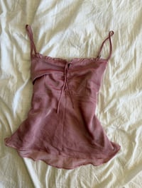 Image 1 of Vintage Y2K pink lace up bust pink fairy cami and ruffle detail on bust 
