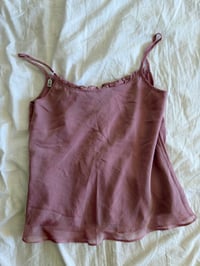 Image 2 of Vintage Y2K pink lace up bust pink fairy cami and ruffle detail on bust 
