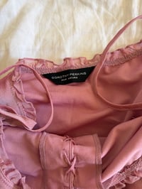 Image 3 of Vintage Y2K pink lace up bust pink fairy cami and ruffle detail on bust 