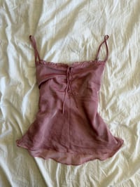 Image 6 of Vintage Y2K pink lace up bust pink fairy cami and ruffle detail on bust 