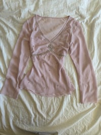 Image 1 of Vintage Y2K baby pink beaded long sleeve baby doll style top 