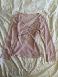 Image 7 of Vintage Y2K baby pink beaded long sleeve baby doll style top 