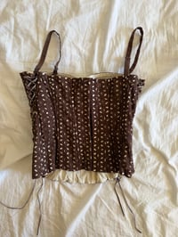 Image 2 of Vintage Y2K brown floral broderie anglaise corset style cami with lace up side detailing 