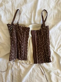 Image 3 of Vintage Y2K brown floral broderie anglaise corset style cami with lace up side detailing 