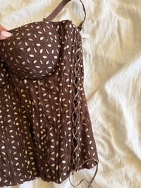 Image 4 of Vintage Y2K brown floral broderie anglaise corset style cami with lace up side detailing 