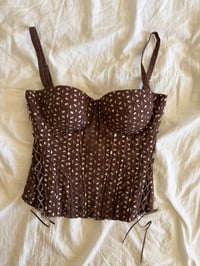 Image 8 of Vintage Y2K brown floral broderie anglaise corset style cami with lace up side detailing 