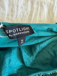 Image 3 of Vintage Y2K teal sequin and sequin silk cami with ruching ties at the bottom 
