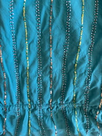 Image 5 of Vintage Y2K teal sequin and sequin silk cami with ruching ties at the bottom 