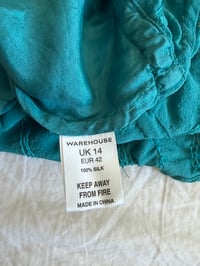 Image 6 of Vintage Y2K teal sequin and sequin silk cami with ruching ties at the bottom 