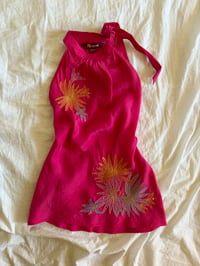 Image 1 of Vintage Y2K pink silk halter neck with floral embroidery 