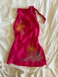 Image 6 of Vintage Y2K pink silk halter neck with floral embroidery 
