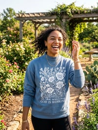 Image 2 of God Is Working Mock Neck Sweatshirt