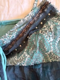 Image 4 of Vintage Y2K asymmetrical hem blue forest fairy cami with sequins and sparkly detail 