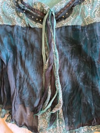 Image 6 of Vintage Y2K asymmetrical hem blue forest fairy cami with sequins and sparkly detail 
