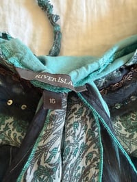 Image 7 of Vintage Y2K asymmetrical hem blue forest fairy cami with sequins and sparkly detail 