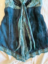 Image 8 of Vintage Y2K asymmetrical hem blue forest fairy cami with sequins and sparkly detail 