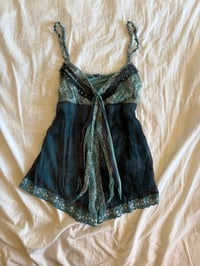 Image 10 of Vintage Y2K asymmetrical hem blue forest fairy cami with sequins and sparkly detail 