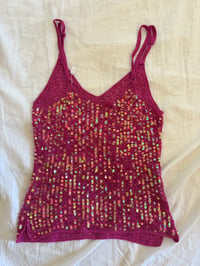 Image 2 of Vintage Y2K pink iridescent mermaid sequin cami 