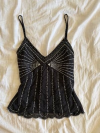 Image 1 of Vintage Y2K black sequin and beaded cami with scallop hem 