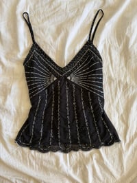 Image 5 of Vintage Y2K black sequin and beaded cami with scallop hem 