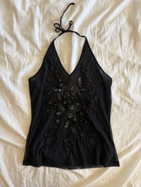 Image 1 of Vintage Y2K black micromesh sequin halter neck cami 