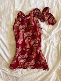 Image 1 of Vintage Y2K red and pink swirl halter neck top with retro print 