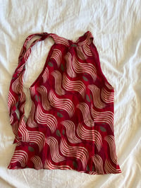 Image 2 of Vintage Y2K red and pink swirl halter neck top with retro print 