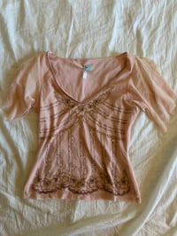 Image 1 of Vintage Y2K baby pink floral beaded top 