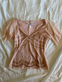 Image 7 of Vintage Y2K baby pink floral beaded top 