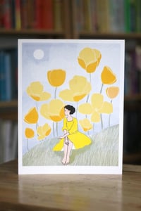 girl amongst the flowers risograph print