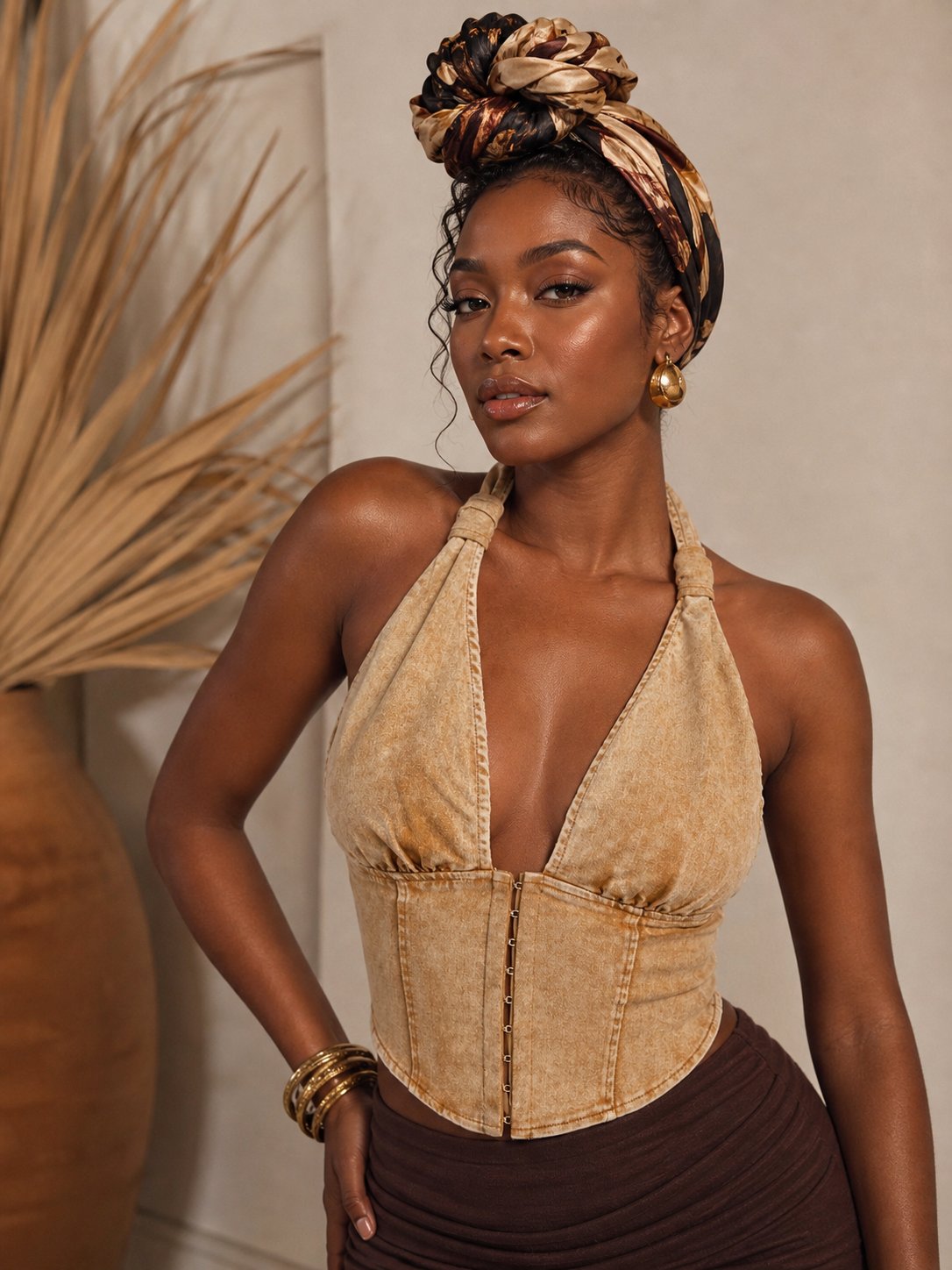 Image of The “Soft Statement” Denim Halter Corset Top