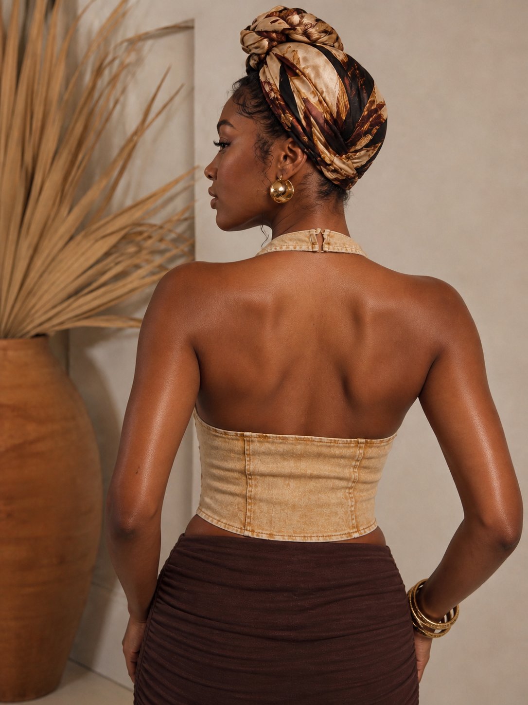 Image of The “Soft Statement” Denim Halter Corset Top