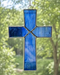 Image 1 of Blue Cross Stained Glass Suncatcher