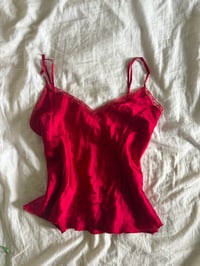 Image 1 of Vintage Y2K red silk cami with lace on bust 