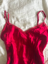 Image 2 of Vintage Y2K red silk cami with lace on bust 