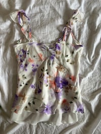 Image 2 of Vintage Y2K floral floaty pastel cami with frilly sleeves and double hem