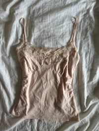 Image 1 of Vintage Y2K baby cami with mesh bust detail and ribbon bow