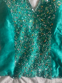 Image 3 of Vintage Y2K Aftershock turquoise beaded and iridescent sequin silk corset style halterneck 