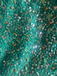 Image 4 of Vintage Y2K Aftershock turquoise beaded and iridescent sequin silk corset style halterneck 