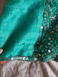 Image 9 of Vintage Y2K Aftershock turquoise beaded and iridescent sequin silk corset style halterneck 