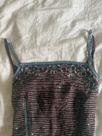 Image 3 of Vintage Y2K Aftershock purple asymmetrical hem beaded and iridescent sequin silk fairy cami 