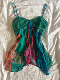 Image 1 of Vintage Y2K silk asymmetrical hem patchwork fairy cami with beaded straps 