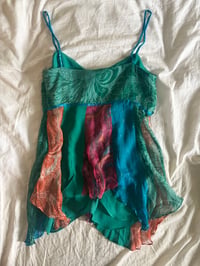 Image 2 of Vintage Y2K silk asymmetrical hem patchwork fairy cami with beaded straps 