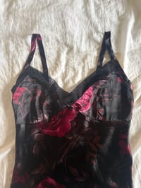 Image 2 of Vintage 90s gothic whimsy black floral cami with mesh on bust 