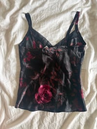 Image 4 of Vintage 90s gothic whimsy black floral cami with mesh on bust 