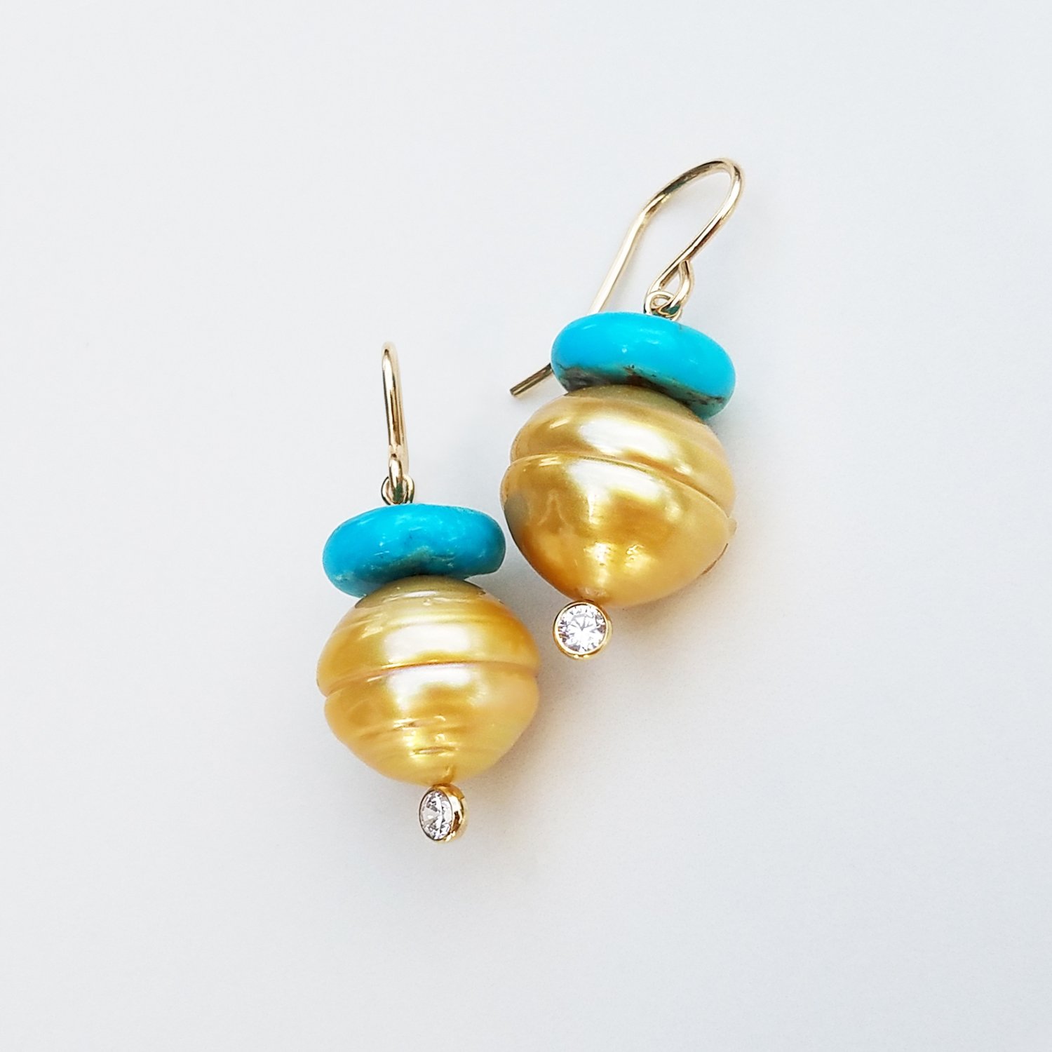 Gold Pearl Turquoise Earrings