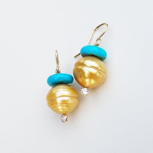 Gold Pearl Turquoise Earrings