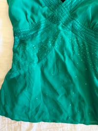 Image 4 of Vintage Y2K green sequin cami with embroidery bust detail 