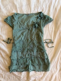 Image 1 of Vintage Y2K floral lace and embroidered tie ruffle hem back top with floral applique 