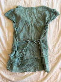 Image 2 of Vintage Y2K floral lace and embroidered tie ruffle hem back top with floral applique 